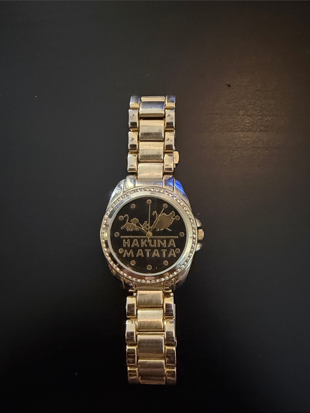 Disney Gold-Tone Hakuna Matata Analog Watch with Black Dial